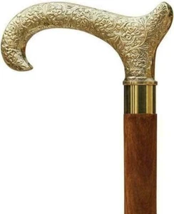 Vintage Wooden Cane Solid Brass Handle Collectable Walking Stick Christmas Gifts - Picture 1 of 3