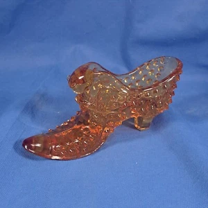 Vintage Fenton Amber Glass Cat Head Shoe Boot Slipper Hobnail - Picture 1 of 6