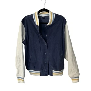 Giacca bomber Aerie donna blu navy velluto a coste Varsity con bottoni taglia M ottime condizioni - Foto 1 di 10