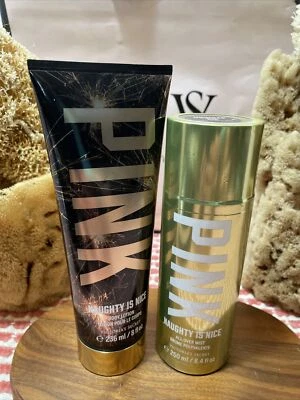 Juego de 2 discos Victoria's Secret ROSA Naughty Is Nice Body Mist 8,4 y loción 6,7 Foto 1 de 4