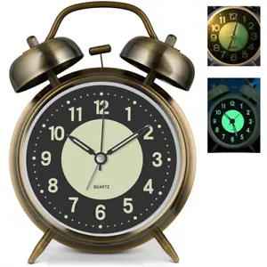 New Silent Alarm Clock Double Bell Loud Retro Mechanical Bedside Night Light AUS - Picture 1 of 7