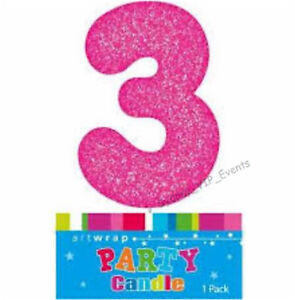 CAKE CANDLE NUMBER 3 GLITTER PINK 3RD BIRTHDAY PARTY GIRL THIRD THREE 13TH 30TH