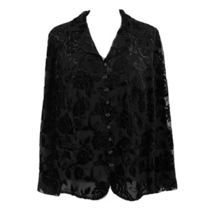 Camicetta top in velluto glitterato Talbots bottoni davanti nera taglia 12W - Foto 1 di 12