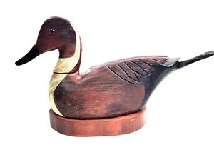 Hand Carved Wood Painted Base Mounted Tabletop Drake Duck Decoy Glass Eyes 19"L - Picture 1 of 12