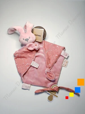 Doudou Plat Triangle Lapin Rose Luminescent Etoile Planète Attache Tétine Nattou - Photo 1/4