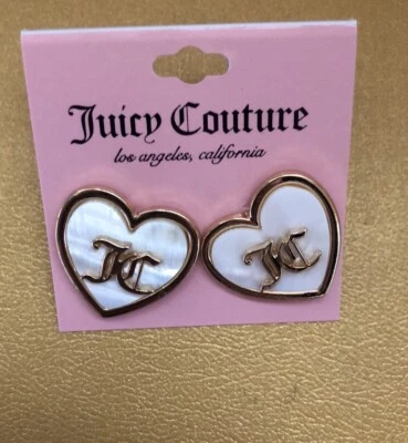 Juicy Couture Gold Tone Faux Mother Of Pearl Heart Stud Earrings JC NWT - Image 1 of 4