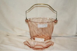 Heisey Twist pink Handled Ice Bucket and 6" 2 Handled Mint Bowl - Picture 1 of 10