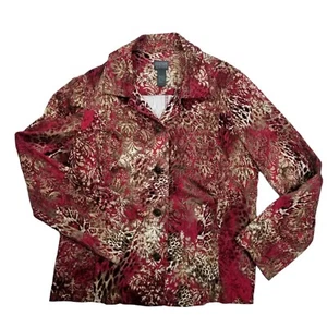 Chicos Additions Jacket Shirt Sz 2 Large Colorful Animal Floral w Collar Pockets - Picture 1 of 12