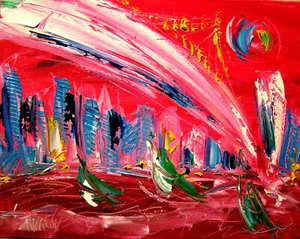 Mark Kazav - RED CITY Abstract Modern Original Oil Painting CTERT - Picture 1 of 2