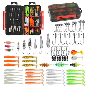75pcs/set Fishing Lures Kit W/ Jig Head Hook Soft Worm Bait Freshwater Saltwater - Picture 1 of 8