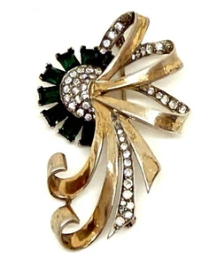 MB Marcel Boucher Sterling Retro Brosche mit grünem Baguette Spray signiert - Bild 1 von 6