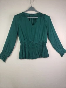 Catherine Malandrino Damen Gr. M smaragdgrün Top V-Ausschnitt gesmokt Schößchen Taille - Bild 1 von 15