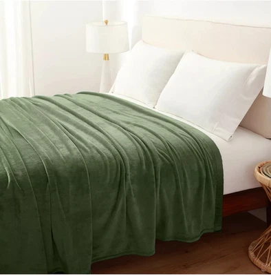 BERKSHIRE Clásico Felpa Terciopelo - Verde Loden COMPLETO/QUEEN Manta Encuadernación Satinada Foto 1 de 4