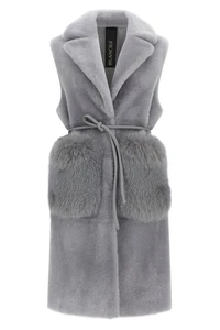 BLANCHA Gray Merino Fur Vest New & Authentic - Picture 1 of 3