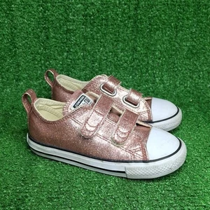 Converse Kinder Größe 10 Chilld All Star rosa Glitzer Schuhe niedrige Riemen Sneaker  - Bild 1 von 7