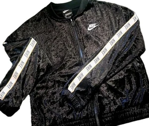 Nike Girl's Size Large Velour Zip Jacket Black Velvet Logo Y2K Sporty - Picture 1 of 5