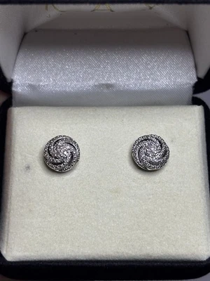 Kay Jewelers 925 Silver .028 Ct Diamond Rosette Cluster Love Knot Earrings 10mm - Image 1 of 4