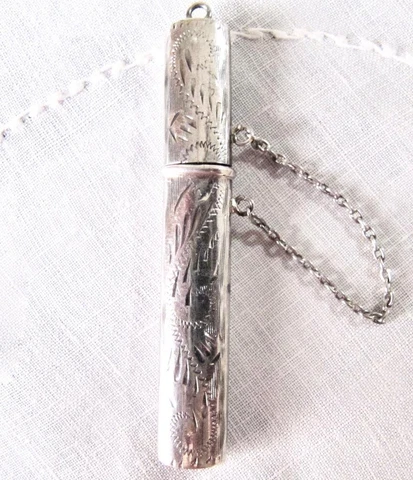 Victorian Sewing Needle Toothpick Holder Case Sterling 925 Silver Antique 2.5" Cover
