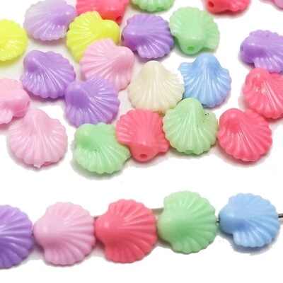 100 Pcs Mixed Pastel Color Acrylic Shell Beads 14mm Jewelry Making - Image 1 of 4