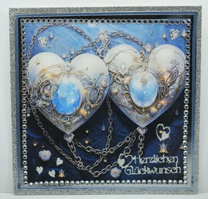 Hecho a mano, tarjeta de felicitación, boda de plata, corazones, cadena, piedra preciosa - Imagen 1 de 1