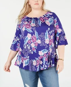Style & Co Plus Size Printed Off-The-Shoulder Top - Picture 1 of 2