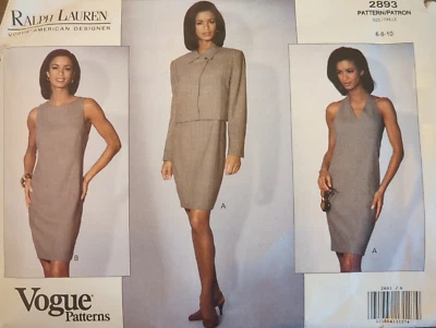 VOGUE Pattern 2893 RALPH LAUREN Misses' JACKET & DRESS size 6-10 CUT - Image 1 of 4