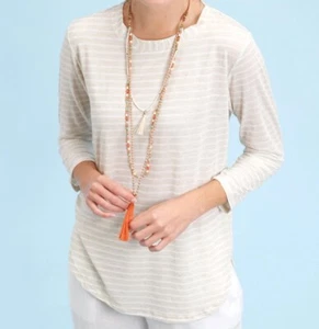 FRESH PRODUCE Medium Oatmeal Beige MARINER Stripe Knit Top $59 NWT New M - Picture 1 of 1