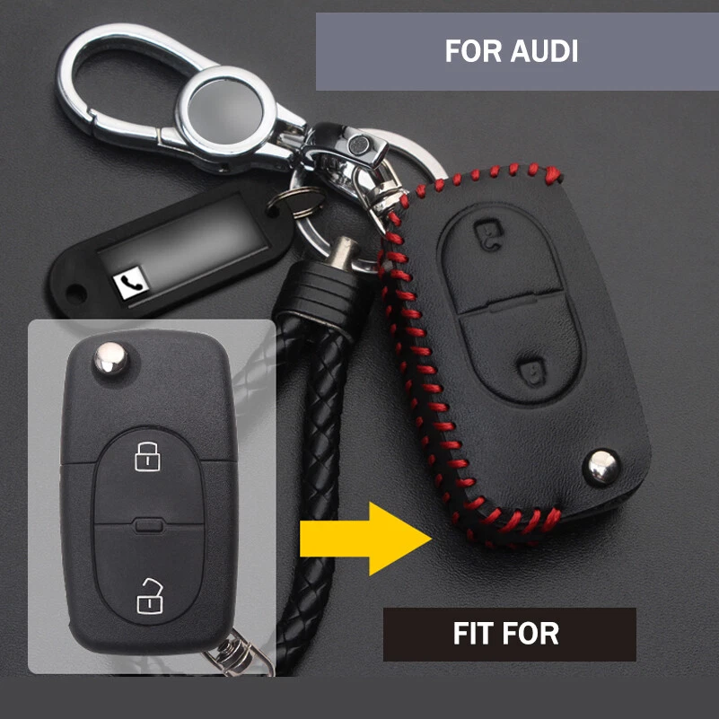 Funda de cuero con 2 botones para llave de coche con control remoto bolsa llavero para Audi A2 A3 A4 S4 A6 A8 TT Foto 1 de 4