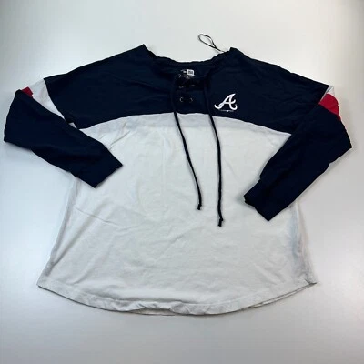 New Era Atlanta Braves Shirt Womens Medium Lace Up Cotton Casual MLB - Image 1 of 4