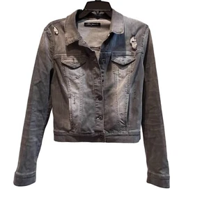 Mavi Jeans Denim Jacket Womens Small Gray Distressed Cropped Trucker - Picture 1 of 12
