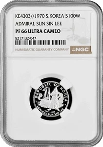 South Korea 100 won 1970, NGC PF66 UC, "Admiral Sun Sin Lee" silver coin - Picture 1 of 2