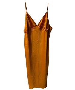 ABERCROMBIE & FITCH Schlupfkleid Damen XL Gold Midi Satin Rüschen Sexy Glam Neu - Bild 1 von 10