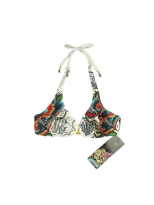 Christian Audigier Schwimmen weiß Totenkopf Tattoo Logo Bikini Oberteil Größe Large - Bild 1 von 6