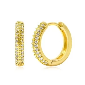 Damen Ohrringe Gold vergoldet Zirkonia 24 Karat Creolen WASSERFEST O6171DL - Picture 1 of 5