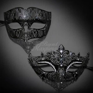 Paar elegante venezianische Maskeradenmaske aus Metall - SCHWARZ - Bild 1 von 4