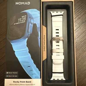 Nomad Icy Blue Glow Apple Watch 49mm Natural Titanium Hardware Rocky Point Band - Photo 1 sur 2