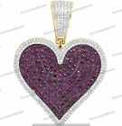 3CT Simulated Red Ruby Unisex Heart Love Pendant Charm 1.75" 14K Silver Gold FN