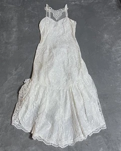 Nuevo vestido vintage de hojas para mujer 6 blanco marfil encaje en capas cuello alto fiesta - Imagen 1 de 5