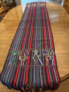 Peruvian Runner Embroidered Multicolored Bright Stripe-Bird motif AS IS Preowned - Picture 1 of 7