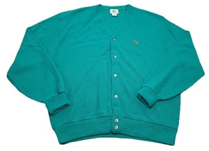 Vtg Izod Lacoste Cardigan Mens XL Teal Sweater Acrylic V Neck Button USA Made - Picture 1 of 7