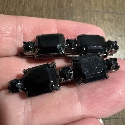 2 件复古黑色水钻 ~ 2 方形 3 圆形 ~ 发柱夹发夹 1.5 英寸 VGC — 第 1/4 张图片