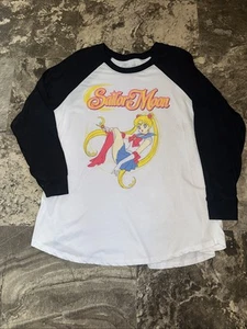 Sailor Moon Long Sleeve Top vtg sailer moon crew neck white black long sleeves 3 - Picture 1 of 4