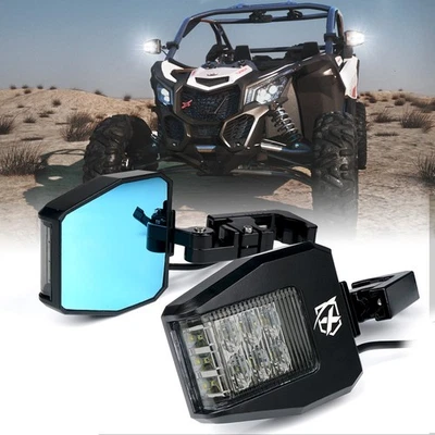 Aluminium UTV Side View Mirrors LED Spot Lights Smoked for 1.5"-2" Roll Bar Cage - Image 1 of 4