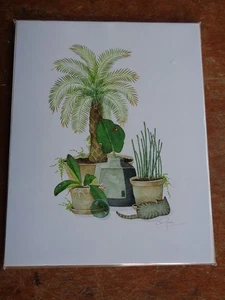 Neu Carol Jean grüne Katze mit Pflanzen Design Kunstdruck - Bild 1 von 6