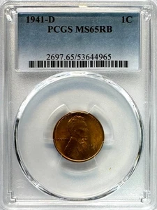 1941-D Lincoln Wheat Penny, MS 65 RB PCGS, NR. - Picture 1 of 2