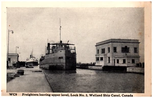 Postcard Freighters Leaving Upper Level Lock No. 3 Welland Canal Canada - Picture 1 of 2