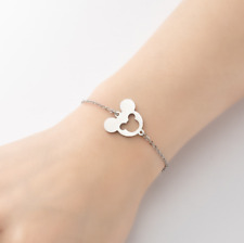 Titanium Silver/Rose Gold Disney Mickey Mouse Charm Chain Cuff Bracelet