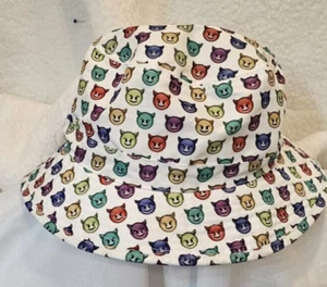 White Emoticon Beach Bucket Color Evil Emoji's Fisherman Hat By CITY HUNTER - Picture 1 of 5