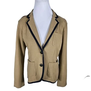 lands end Wms Sz 10 Tan Navy Trim Poly Knit Stretch  Suit Separate Jacket  B31 - Picture 1 of 24