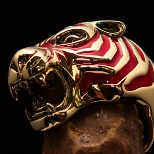 STUNNING MENS PREDATOR RING TIGER WITH RED STRIPES SIZE 9 - SOLID BRASS - Picture 1 of 7